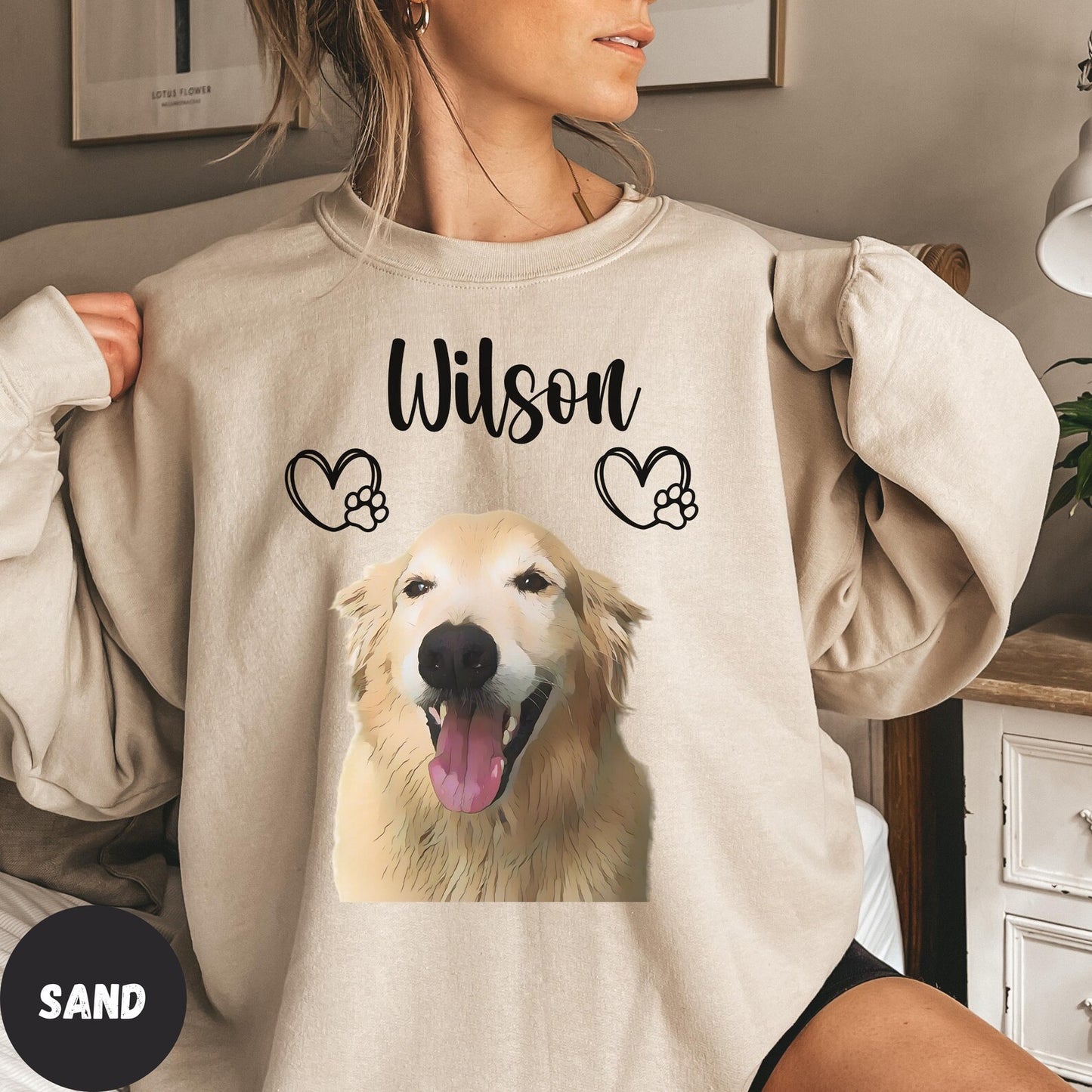 Custom Dog Face Sweatshirt Sand