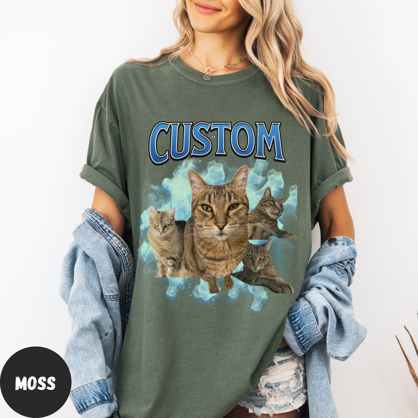 Comfort Colors Custom Cat Bootleg Shirt - Blue Color