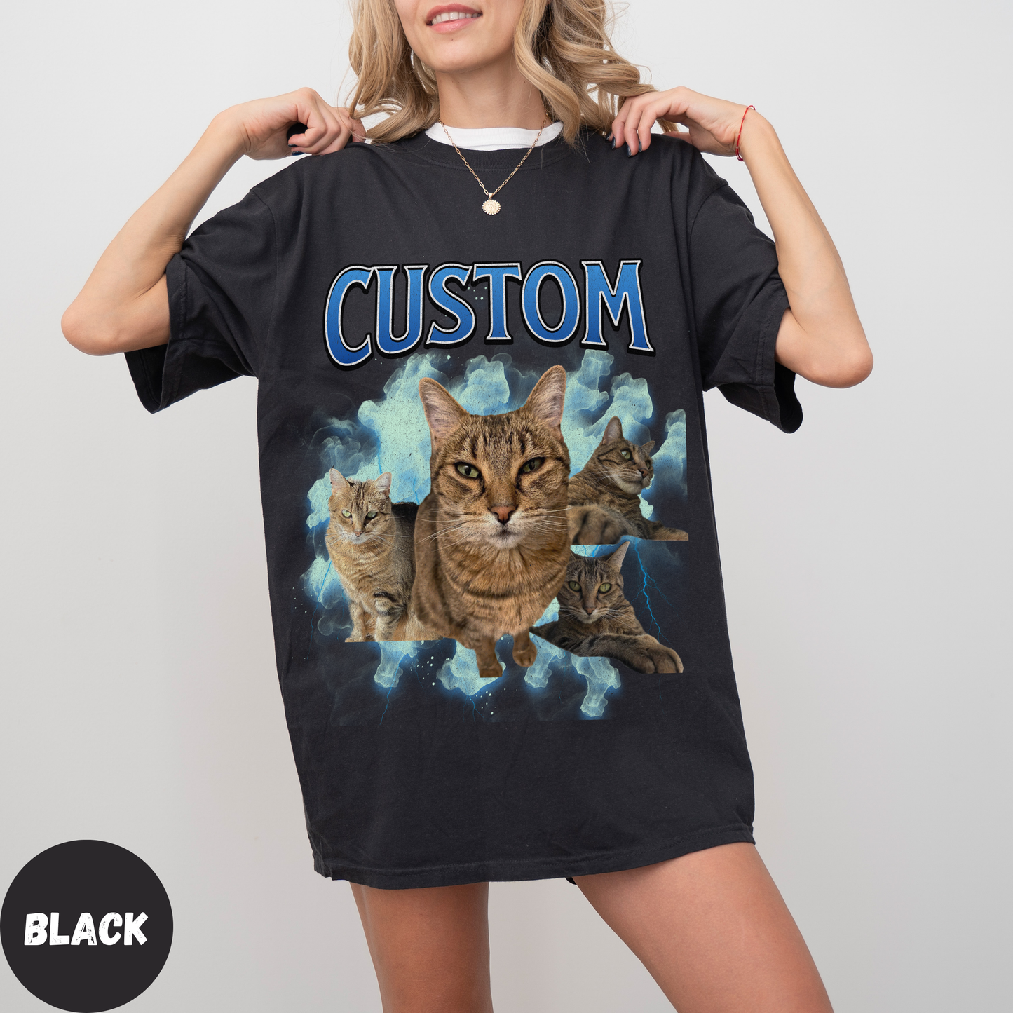 Comfort Colors Custom Cat Bootleg Shirt - Blue Color