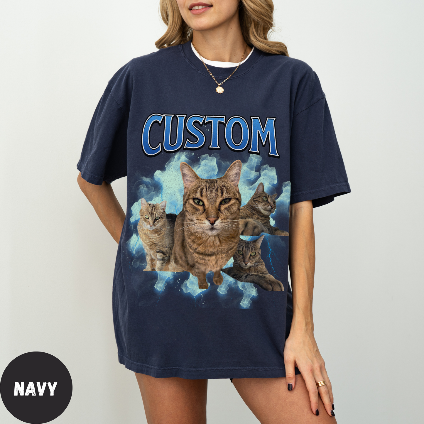 Comfort Colors Custom Cat Bootleg Shirt - Blue Color