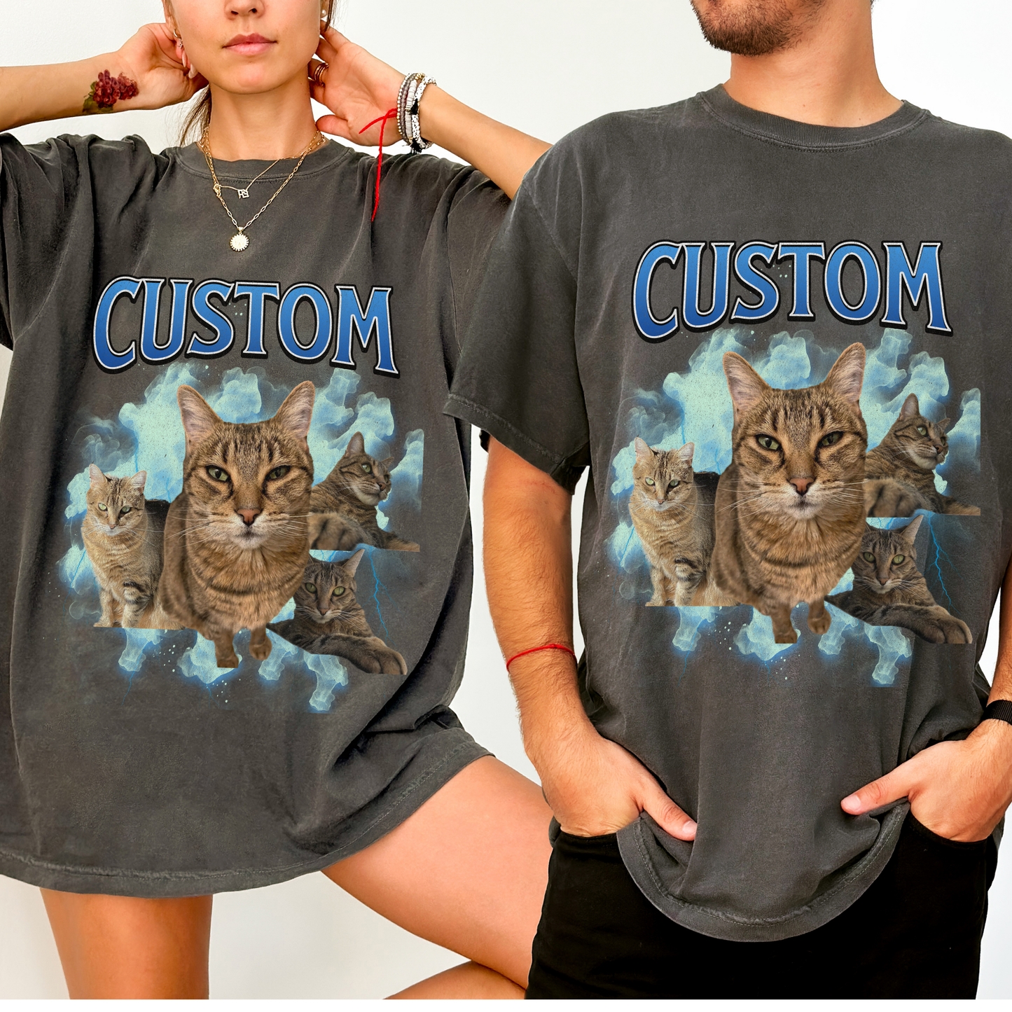 Comfort Colors Custom Cat Bootleg Shirt - Blue Color